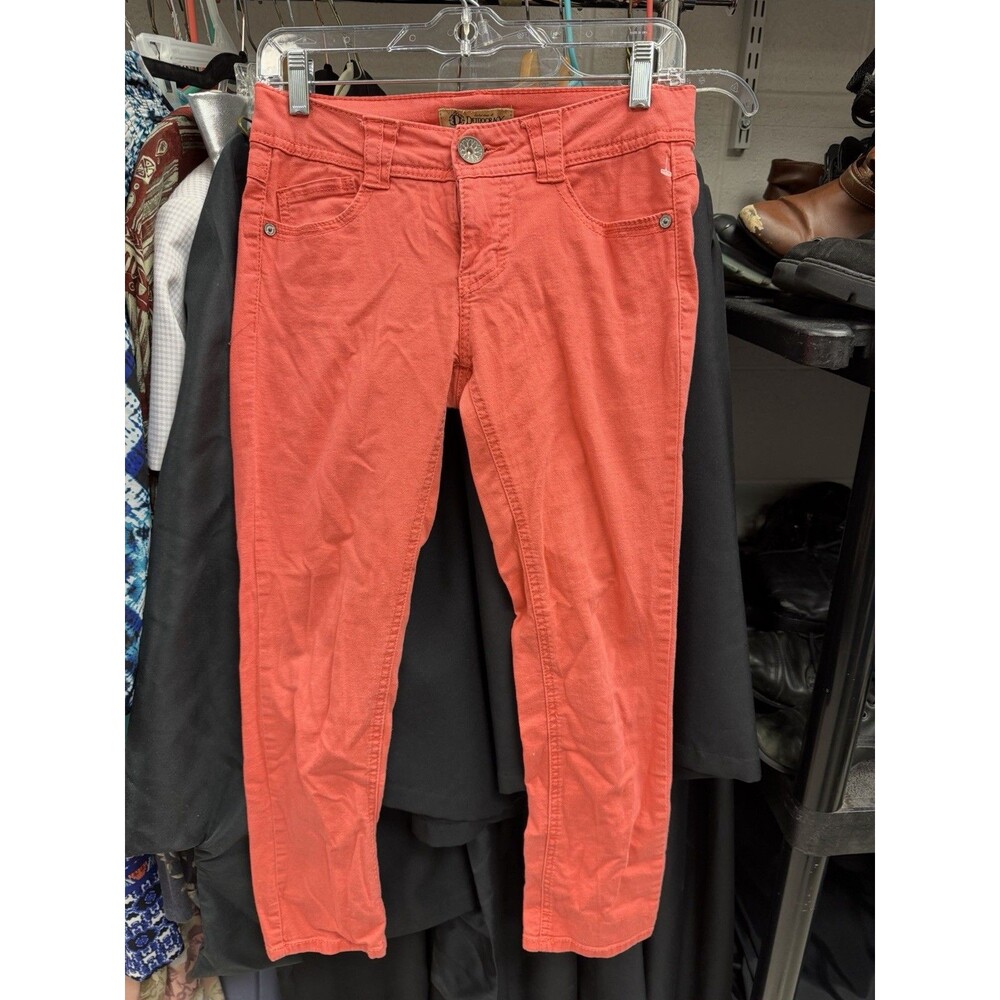 Democracy Women’s Straight Solid Orange Denim Jeans 5-Pocket Button Zip, 0